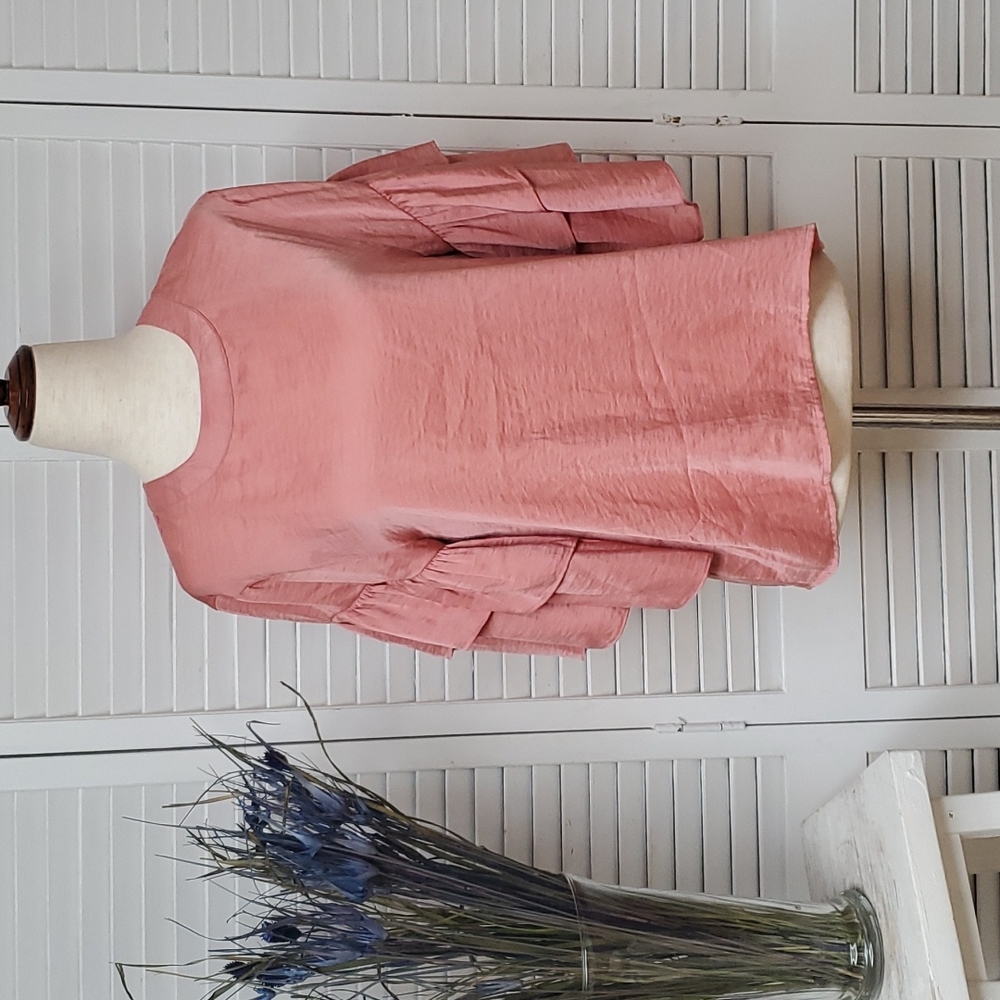 Violet + Claire Size S Peachy Pink Blouse with Ruffle Sleeves.